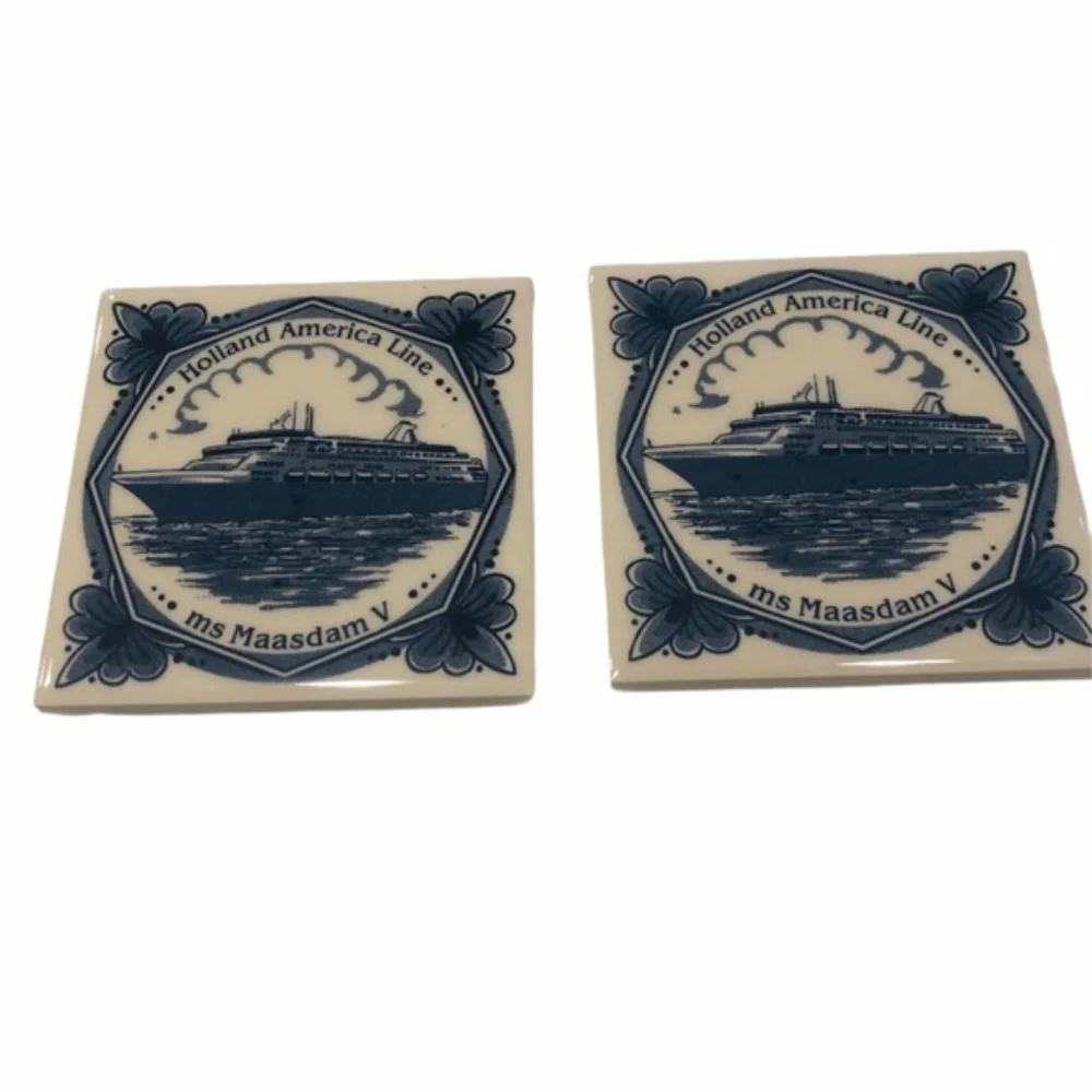 HOLLAND AMERICA LINE MS MAASDAM V CERAMIC TILE COASTERS - SET OF 2
